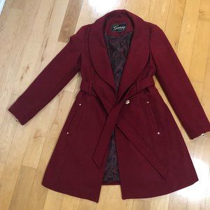 Guess Wool-Blend Coat, Size M, Red wine